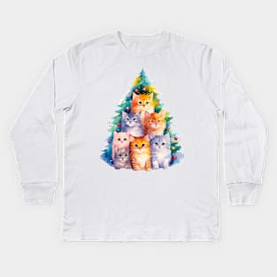 Cat Christmas Tree Kids Long Sleeve T-Shirt